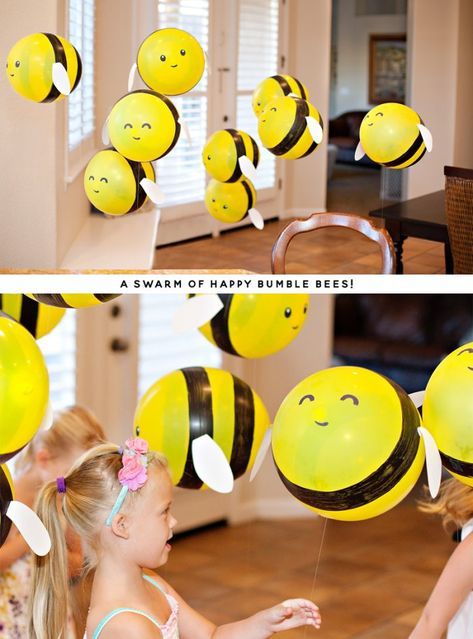 DIY Bumble Bee Party Balloons Diy Bumble Bee, Diy Ballon, Bee Themed Birthday Party, Bee Balloon, Trendy Party Decor, Baby Shower Decorations Neutral, Bee Party, Diy Balloon, Birthday Balloon Decorations