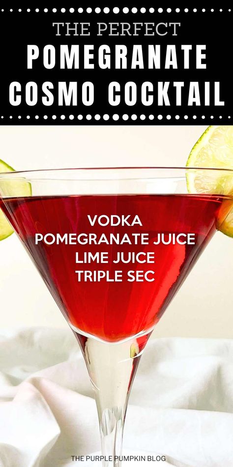 Take your taste buds on a luxurious journey with this Pomegranate Cosmopolitan cocktail, where the crisp notes of vodka blend perfectly with the tartness of pomegranate juice and the sweetness of triple sec. A delectable twist on the classic Cosmo that will have you feeling indulgent in every sip. Recipes Using Pomegranate Juice, Pom Juice Cocktail, Pitcher Of Cosmos Recipe, Cocktails With Pomegranate Juice, Drinks With Pomegranate Juice, Pomegranate Cosmopolitan, Pomegranate Cosmo, Pomegranate Vodka Cocktail, Triple Sec Drinks