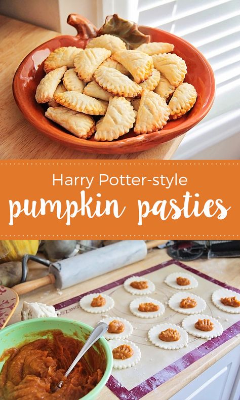 Pumpkin Pasties - The Baker Upstairs Pie, Harry Potter Feast, Harry Potter Treats, Harry Potter Desserts, Harry Potter Snacks, Harry Potter Parties Food, Harry Potter Movie Night, Pumpkin Pasties, Harry Potter Marathon