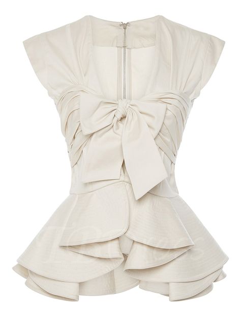 Tbdress.com offers high quality Back Zipper Bow Knot Layer Women's Blouse Blouses unit price of $ 30.99. Sleeveless Peplum Top, White Sleeveless Top, Johanna Ortiz, Elegant Blouses, Mode Inspiration, Blouse Styles, White Shirt, Ruffles