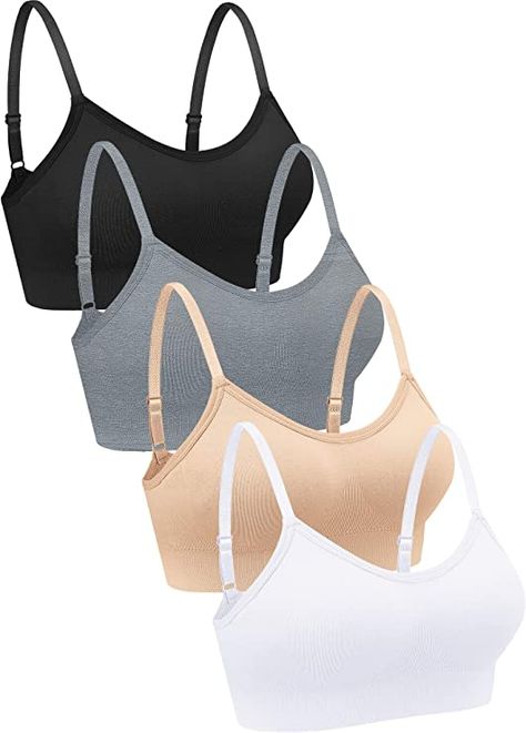 This product description highlights the features of a versatile bralette that can be worn as a tank top or sports bra. It comes in a pack of four and is wireless with a V-neck design. Perfect for women and girls. Tank Top Bra, Bra Tank Top, Cami Bra, Bra For Women, Top Bra, Bra Tank, Tank Top Bras, V Neck Tank Top, Everyday Bra