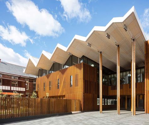 Australia's best libraries designs recognized | ArchitectureAU Folding Roof, Concept Board Architecture, Floating Canopy, Folding Architecture, Science Gallery, Roof Canopy, Canopy Architecture, Community Hub, Library Bag