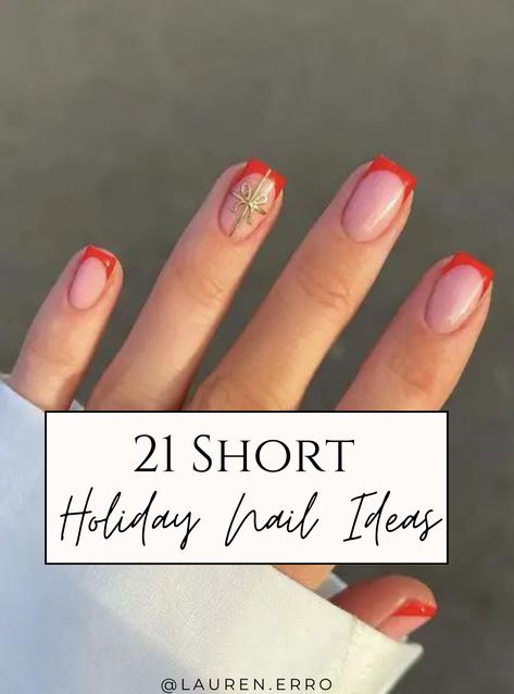 Christmas Manicure Short Nails, Christmas Squoval Nails, Holiday Nails Short Almond, French Manicure Holiday Nails, Short Almond Holiday Nails, Really Short Christmas Nails, Christmas Nails Short Round, Low Key Christmas Nails, Minimal Holiday Nails