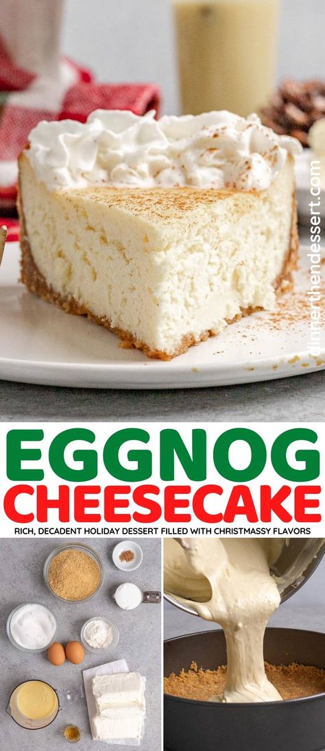 Cheesecake With Gingerbread Crust, Eggnog Treats, Gingerbread Crust, Cheesecake Christmas, Eggnog Cheesecake Recipe, Creamy Eggnog, Eggnog Cheesecake, Christmas Cheesecake, Banana Pudding Cheesecake