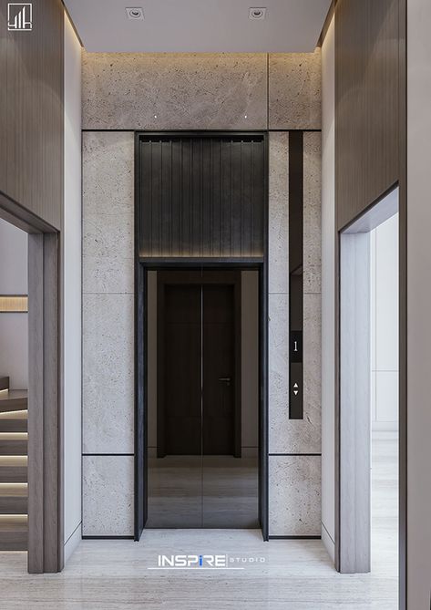 Elevator Facade Design, Lift Wall Design Residential, Lift Wall Cladding Design Residence, Lift Area Design, Lift Front Wall Design, Lift Wall Design, Lift Door Design, Lift Wall Cladding Design, Residential Lobby Design