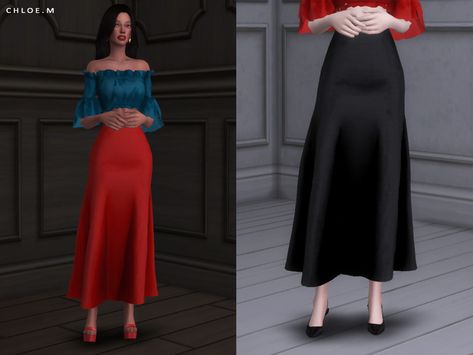 Skirt Sims 4 Cc, Skirt Sims 4, Sims 4 Game Packs, Long White Skirt, Sims 4 Dresses, Sims Hair, Sims 4 Game, Skirt Long, Satin Color