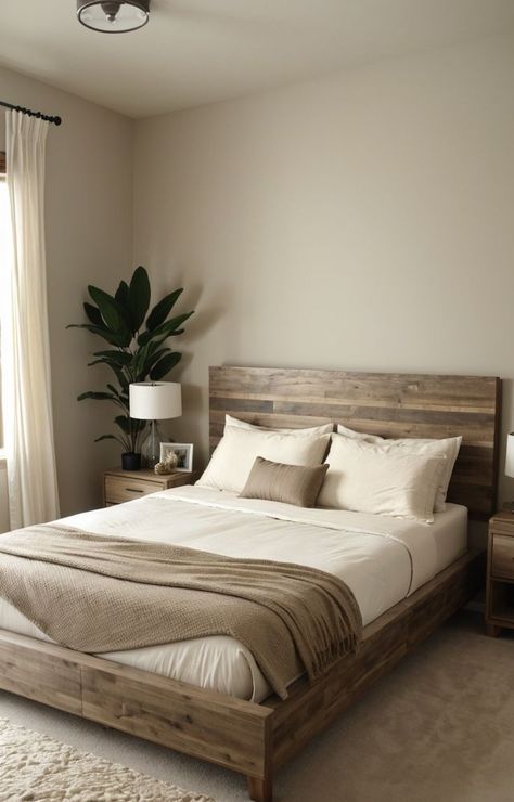 Modern Earthy Bedroom, Earthy Bedroom Aesthetic, Bedroom Vibes, Bed Wooden, Bedroom Redesign, Earthy Bedroom, Bedroom Colour Palette, Textured Bedding, Bedroom Paint Colors