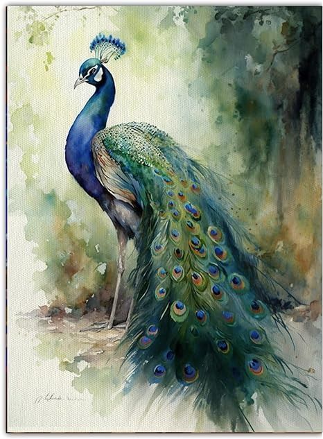 Amazon.com: Animal Wall Art Canvas Modern Art Paintings Peacock Artwork Decor Wall Pictures Nature Animal Wall Art Painting Office Decor Room Home Decoration 16x20 Inch Frameless: Paintings Watercolor Peacock, Animal Canvas Art, 수채화 그림, White Picture Frames, Animal Canvas, Watercolor Splash, Art Et Illustration, Paint Splash, Watercolor Canvas