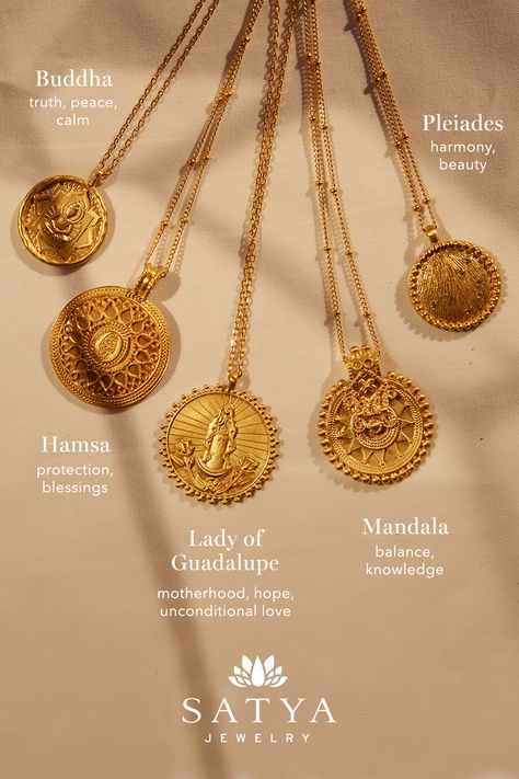 Meaningful Pendant Necklace, Spiritual Necklaces, Gold Necklace With Pendant, Everyday Gold Jewelry, Gold Coin Jewelry, Coin Necklace Gold, Gold Coin Pendant, Lady Guadalupe, Meaningful Symbols