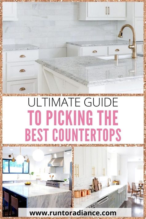 How To Pick The Best Kitchen Countertops - The Ultimate Guide Best Countertop Material, Best Countertops, White Kitchen Countertops, Kitchen Design Countertops, Countertop Choices, Best Kitchen Countertops, Replacing Kitchen Countertops, Kitchen Countertop Options, Kitchen Cabinets And Countertops