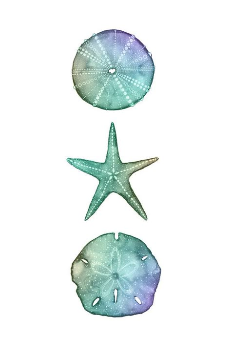 Starfish Tattoo, Sea Tattoo, Watercolor Beach, Ocean Tattoos, Beach Watercolor, Sea Urchin, Foot Tattoos, Sand Dollar, Watercolor Art Prints