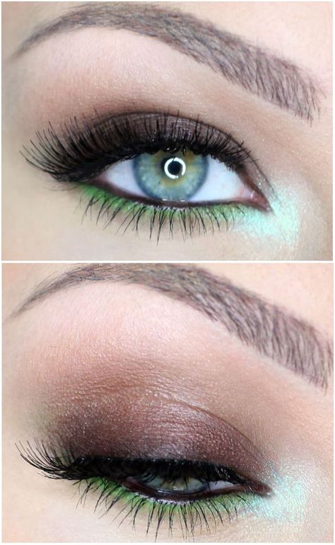 shimmery brown smokey eye, pop of green under the lashline @katosu | #makeup #color no liner Light Eye Makeup, Club Makeup, Brown Smokey Eye, Under Eye Makeup, Green Smokey Eye, Concert Hairstyles, Brown Smokey, Prom Makeup Looks, Smokey Eye For Brown Eyes