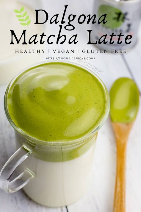 The trendy, delicious Dalgona Matcha Latte! This recipe is vegan freindely and healthy! Also, the dalgona matcha latte is gltuen free. It is easy to make and really good! Enjoy the recipe! #twoplaidaprons #dalgonamatchalatte #veganrecipes #vegandrink What Is Matcha, Matcha Drink, Ice Milk, Matcha Recipe, Vegan Drinks, Tea Break, Canned Coconut Milk, Matcha Tea, Matcha Latte