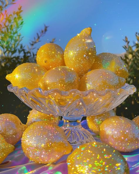 Yₒᵤ’ᵣₑ ₛᵢₘₚₗy ₜₕₑ zₑₛₜ! 🍋 #lemon #lemons #yellow #Glitter #GlitterArt #glitterlemon #sparkle #IridescentArt #Iridescent #IridescentAIArt #rainbow #reflection #artgram #aesthetic #ａｅｓｔｈｅｔｉｃ Glitter Fruit, Rainbow Reflection, Colorful Desserts, Yellow Glitter, Fruit Wallpaper, Glitter Art, Rainbow Aesthetic, Futuristic Art, Princess Aesthetic