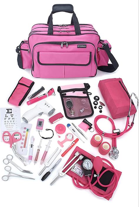 Nursing Tools Kit, Doctors Equipment Tools, Home Care Nurse, Pink Nursing School Aesthetic, Nurse Bag Essentials For Work, Clinical Bag Nursing Student, Nurse Work Bag Essentials, Nurse Bag For Work, Nurse Bag Essentials