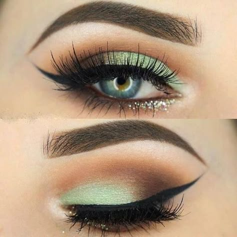 St Patricks Day Eye Makeup Ideas, Checkered Eye Makeup, Unique Eye Makeup Looks, Sage Eye Makeup, Sage Green Eye Makeup, Beach Eyeshadow, Makeup Looks Eyeshadow, Mat Makeup, Eyeshadow Makeup Looks