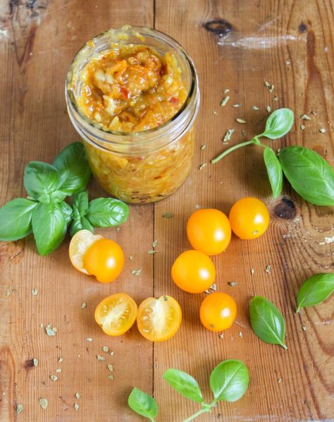 cherry tomato sauce Yellow Cherry Tomato Sauce, Yellow Cherry Tomatoes Recipes, Yellow Tomatoes Recipes, Yellow Tomato Recipes, Tomato Preserves Recipe, Tomato Preserves, Preserve Tomatoes, Yellow Cherry Tomatoes, Tomato Side Dishes