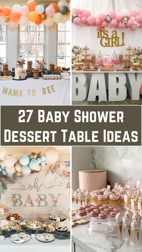 An elegant baby shower dessert table with pastel cupcakes, a tiered cake, and cute baby-themed decorations such as teddy bears, baby bottles, and balloons in soft pinks and blues Sweet Treat Bar Ideas, Cake Table Baby Shower Ideas, Dessert Table For Baby Shower Girl, Winter Baby Shower Dessert Table, Baby Shower Display Table, Baby Shower Setup Ideas, Baby Shower Treat Table Ideas, Dessert Table Baby Shower Girl, Baby Shower Table Decoration Ideas Girl