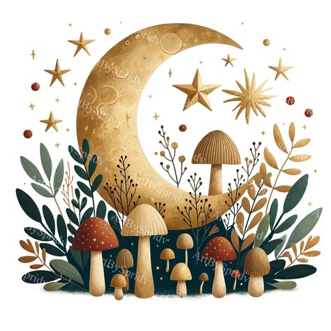 Moon Mushroom, Moon Texture, Crafts Printable, Decor Elements, Sublimation Projects, Printable Crafts, Clipart Design, Fantasy Artwork, Christmas Signs