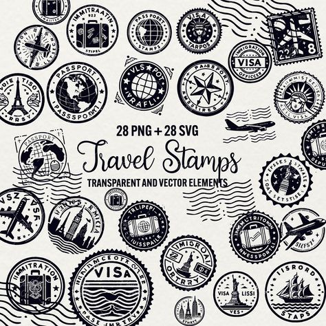 Passport Art, Travel Clip Art, Travel Stamps, Stamp Drawing, Airplane Vector, Travel Themed Gifts, Postage Stamp Design, Travel Stamp, Commemorative Stamps