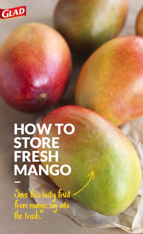 Here are some tips on how to store your mango so it stays fresh longer. Whole mangoes should be stored at room temperature until ripened. Once ripe, fruit can be kept whole in a bowl or in a food storage bag in the refrigerator. To store cut mango, cut fruit into chunks or wedges of desired size. Place in GladWare food protection containers, sized to fit. How To Store Mangos, Fruit Guide, Canning Veggies, Mango Cut, Frozen Peach Bellini, Kitchen Knowledge, Kitchen Hacks Cooking, Life Hacks Cleaning, Plant Based Meal Planning