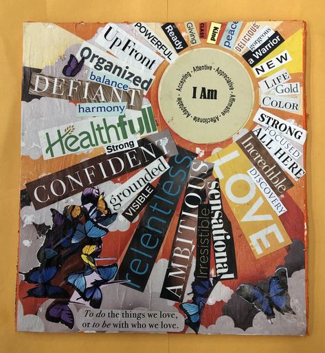 Identity Collage Project, Classroom Group Art Projects, Identity Project Ideas, Self Love Art Projects, Collage Making Ideas For School, Middle School Collage, Easy Collage Ideas, Collage Therapy, I Am Collage