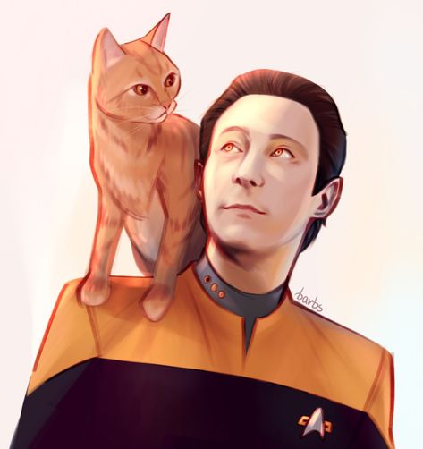 Data And Spot, Data Fanart Star Trek, Star Trek Lower Decks Fanart, Data Star Trek, Star Trek Tng Fanart, Data Star Trek Funny, Star Trek The Next Generation Art, Brent Spiner, Star Trek Data