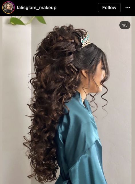 Long Hairstyles For Quinceanera, Quince Hair Extensions, 15nera Hair Styles, Long Hair Styles For Quinceañera, Curly Quince Hair, Quince Updos With Crown, Quince Hair Braid, 15th Hairstyles Hair Ideas, Quince Hairstyles Long Hair