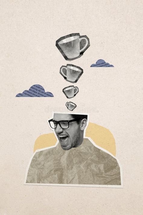 Vertical photo collage of excited happy man cut head dream coffee cup beverage pause americano caffeine drink isolated royalty free stock images Coffee Collage, Coffee Advertisement, Man Cut, Caffeine Drinks, Photo Coffee, Happy Man, Creative Advertising Design, Mocha Coffee, Painted Background