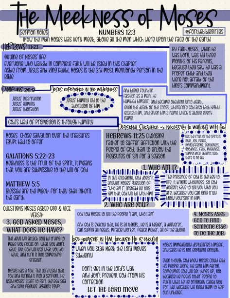 The Meekness of Moses Pg. 1.pdf Moses Bible Study, Study Binder, Bible Bullet Journaling, Scripture Notes, Bible Character Study, Bible Notebook, Sermon Ideas, Bible Basics, Study Accessories