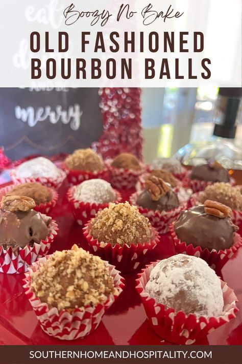 These old-fashioned bourbon balls are full of boozy, nutty, and vanilla goodness, and make the perfect decadent adult sweet treat. And they're also so quick to put together for the holidays or Kentucky Derby party! Bourbon Cookies Recipe, Bourbon Ball, Bourbon Cookies, Bourbon Balls Recipe, Bourbon Balls, Easy Candy Recipes, Bourbon Recipes, Rum Balls, Chocolate Bourbon