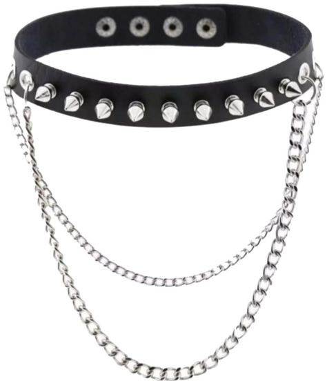 Elvira Black vegan leather Studded double chain necklace choker. A real sexy feminine edgy piece. Taking you back to the good old fashion punk goth days. A perfect piece for any lover of the dark, gothic, edgy, witch or occult Please see photos for measurements/size reference  |  Tradesy is the leading used luxury fashion resale marketplace | 100% AUTHENTIC, OR YOUR MONEY BACK | We have a zero-tolerance policy for replicas. Our authentication rate is best in the industry (Stronger than eBay, Thr Goth Choker Necklaces, Spiked Choker, Spiked Collar, Gothic Choker Necklace, Estilo Punk Rock, Leather Choker Collars, Moda Rock, Black 90s, Goth Choker