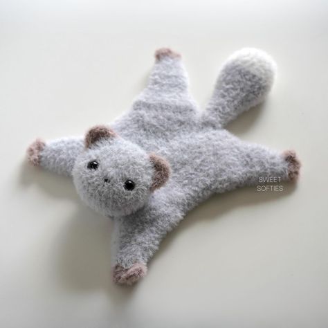 Flying Squirrel Snuggler · Amigurumi Crochet Pattern - Sweet Softies Snuggler Crochet Pattern, Sugar Glider Toys, Diy Yarn, Flying Squirrel, Sewing Stuffed Animals, Amigurumi Tutorial, Lion Brand Yarn, Sugar Glider, Blanket Yarn