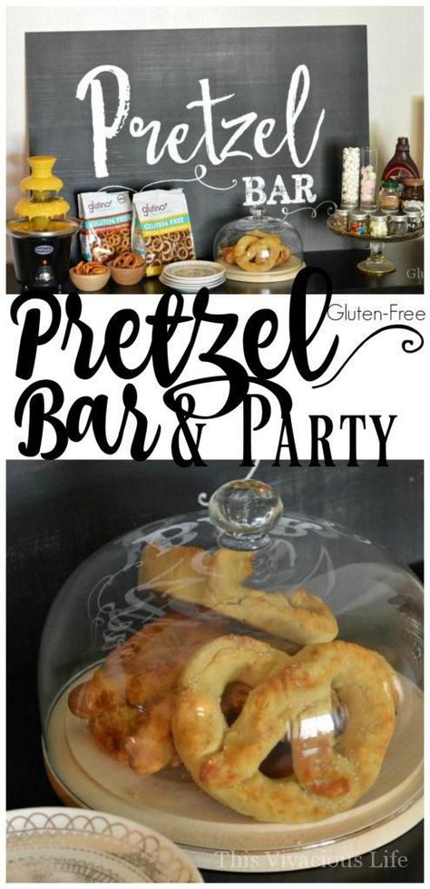 Gluten Free Pretzel Bar and Party | gluten free party ideas || This Vivacious Life #pretzelbar #glutenfreeparty Pretzel Bar, German Appetizers, Gluten Free Party, Beer Tasting Parties, Pretzel Day, Pretzel Bars, Gluten Free Bars, Gluten Free Pretzels, Delicious Gluten Free Recipes