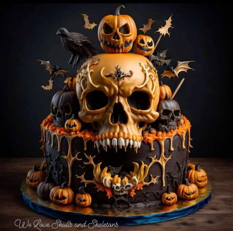 Horror Cake Ideas, Birthday Cake Aesthetic Vintage, Halloween Skull Cake, Halloween Cake Design, Goth Cakes, Scary Halloween Cakes, Horror Cake, Super Torte, Birthday Cake Aesthetic