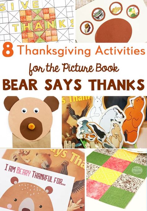 8 Bear Says Thanks activities to do with kids at Thanksgiving. #kidsactivities #thanksgivingforkids #thanksgivingcrafts #thanksgivingcraftsforkids #kidscrafts #craftsforkids #thanksgivingactivities #teach #booksandgiggles Preschool Thanksgiving Book Activities, Prek Thankful Activities, Thankful Unit Preschool, Being Thankful Activities For Preschool, Teaching Thankfulness Preschool, Thankfulness Preschool Activities, Bear Gives Thanks Activities, Preschool Thankfulness Activities, Thankfulness Activities For Preschool