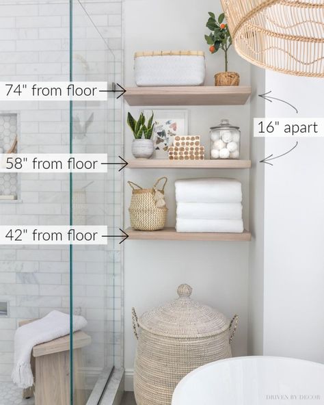 Our Bathroom Floating Wood Shelves: Your Questions Answered! | Driven by Decor Above Toilet, Shelves Above Toilet, Shelves Over Toilet, Bathroom Shelves Over Toilet, Bathroom Shelf Decor, Toilet Shelves, Driven By Decor, Floating Shelves Bathroom, Diy Furniture Easy