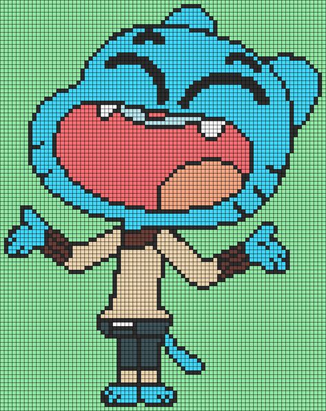 Alpha Patterns Cartoon, Pixel Art A4 Paper, Big Pixel Art, Cartoon Pixel Art, Pixel Art Cartoon, Funny Pixel Art, Pixel Cartoon, Gumball Cartoon, Hello Kitty Crochet