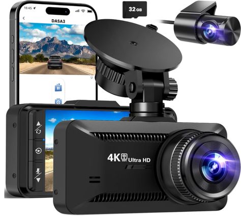 Dash Cam Front Rear 4K/1080P, Dash Camera for Cars Build in WiFi, Full HD Dash Cam with APP Control, 3.94‘’ IPS Screen Dash Camera with 32GB SD Card, G-Sensor, WDR, 24Hr Parking Mote, Loop Recording Online Selling, Car Camera, Dash Cam, Dash Camera, Car Videos, App Control, Home Tv, Car Electronics, Car Audio