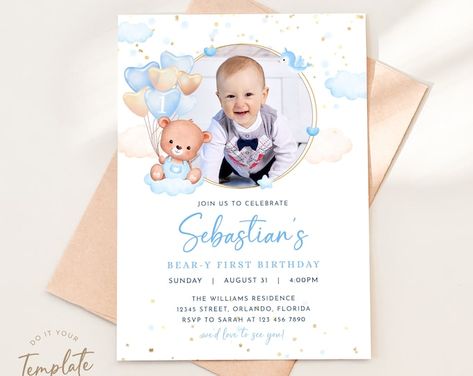 Free 1st birthday invite - Etsy Hong Kong Invitation Card Design 1st Birthday Boy, 1st Year Birthday Invitation Card, One Year Birthday Invitation Card, 1st Birthday Invitation Template Free Editable, Baby Boy 1st Birthday Invitation Card, First Birthday Boy Invitation Card, Christening And 1st Birthday Invitation, Baby Birthday Invitation Card, First Birthday Invitation Cards