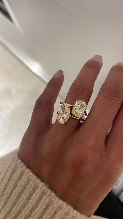 Fancy Vivid Yellow Diamond Ring, Yellow Wedding Rings Diamonds, Wedding Rings Yellow Diamond, Two Ring Engagement Ring, Pale Yellow Diamond Engagement Ring, Yellow Engagement Rings Diamond, Two Engagement Rings Together, Yellow Diamond Wedding Ring, Yellow Oval Diamond Ring