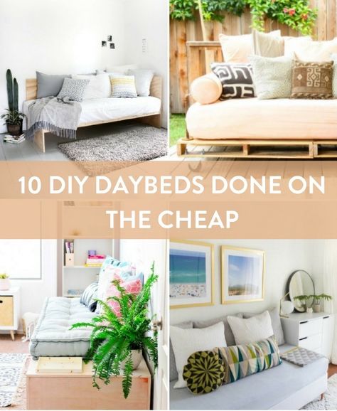 10 DIY Daybeds Done On The Cheap Turning A Twin Bed Into A Couch, Twin Bed Into Daybed Diy, Daybed Hack, Diy Daybed With Storage, Diy Queen Daybed, Pallet Daybed, Daybed Couch, Hanging Daybed, Daybed Room