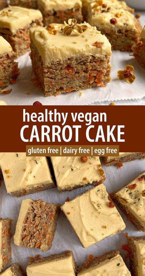 These healthy vegan carrot cake bars are made with freshly shredded carrots, ripe bananas and coconut flour. They're completely egg free and only sweetened with bananas - no sugar added. This healthy breakfast cake is paleo, gluten free and vegan friendly. Ripe Banana Vegan Recipes, Gluten And Dairy Free Carrot Cake, Carrot Cake Vegan Gluten Free, No Sugar Vegan Desserts, Healthy Banana Carrot Cake, Vegan Sugarfree Desserts, No Dairy No Gluten Recipes, Vegan No Sugar Dessert, Gf Df Carrot Cake