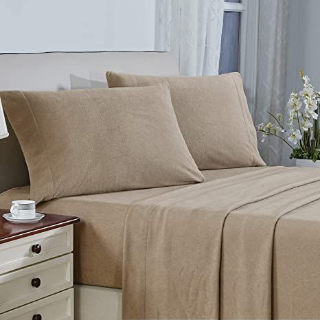 Plush Micro Fleece Bed Sheet Set, Extra Warm Polar Fleece 4 Pcs Winter Bed Sheets with Deep Pocket, Taupe, Full Winter Sheets, Fleece Bed Sheets, Velvet Sheets, Full Bed Sheets, Flannel Bed Sheets, Winter Bed, Bed Sheet Set, Bed Sheet Sets, Polar Fleece