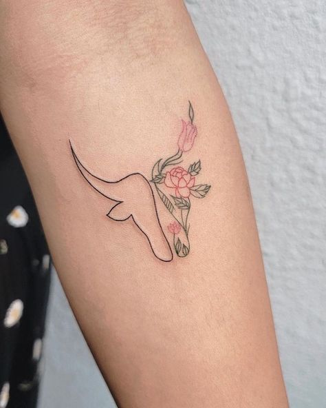 Small Bull Skull Tattoo For Women, Mexican Tattoo For Women, Taurus Tattoo For Women, Cow Tattoo Ideas, Mexican Tattoo Ideas, Western Tats, Cow Tattoos, Highland Cow Tattoo, Pet Portrait Tattoos