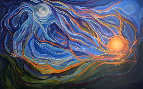 The Story of the Sun and the Moon: An Inspiration | Michelle Montague visual artist Sun And Moon Story, Moon And Sun Painting, Celestial Moon And Sun, Sun And Moon Painting, Sun Drawing, Moon Artwork, Beautiful Night Sky, The Sun And The Moon, Sun And The Moon