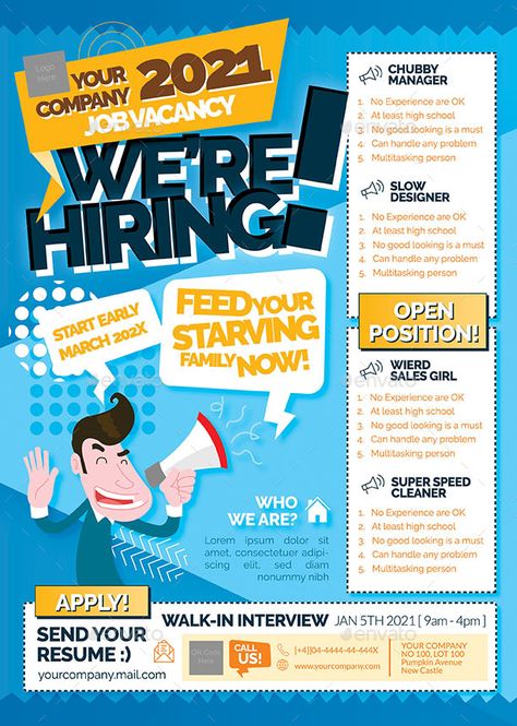 Job Vacancy Flyer Preview - GraphicRiver Job Hiring Poster Creative, Job Description Design, Job Vacancy Poster, Vacancy Poster, Job Announcement, Now Hiring Sign, Recruitment Poster Design, Help Wanted Ads, Hiring Poster