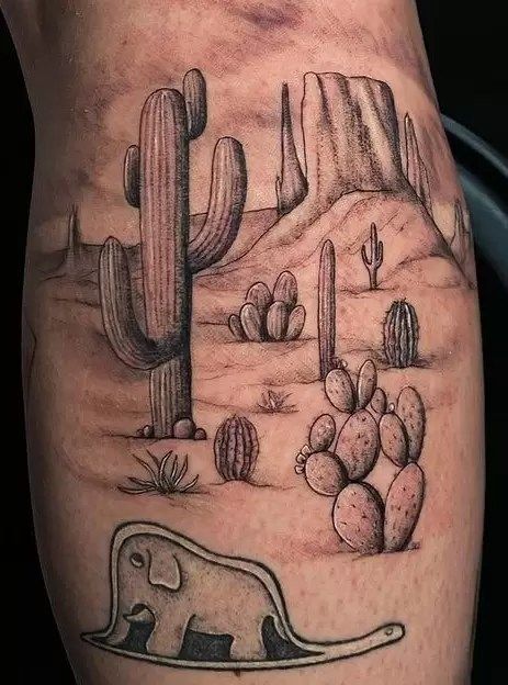 Desert Storm Tattoo, Sonoran Desert Tattoo, Cactus Desert Tattoo, Desert Tattoo Sleeve, Desert Tattoo Ideas, Andrew Tattoo, Az Tattoo, Cactus Tattoos, Tattoo Symbolism