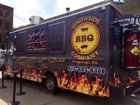 flaming bbq van Bbq Truck, Backyard Bbq Food, Pittsburgh Food, Miss Van, Bbq Food Truck, Food Vans, Food Truck Catering, Barbeque Recipes, Food Truck For Sale