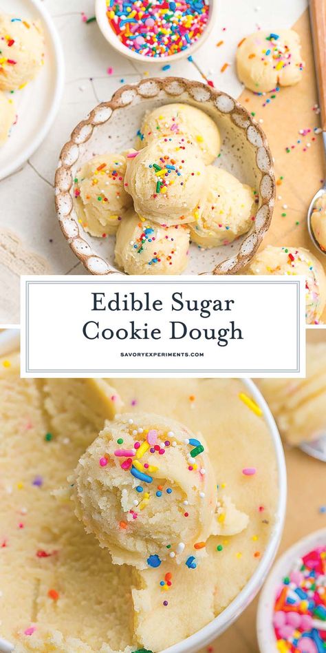 Desserts for one don't get easier than this edible sugar cookie dough.  With only a few ingredients, it's an easy dessert when you need a little pick me up! Edible Sugar Cookie Dough Recipe, Beach Lunches, Funfetti Cookie Dough, Cookie Dough For One, Edible Sugar Cookie Dough, Eggless Sugar Cookies, Baking Tricks, Apartment Recipes, Sugar Cookie Dough Recipe